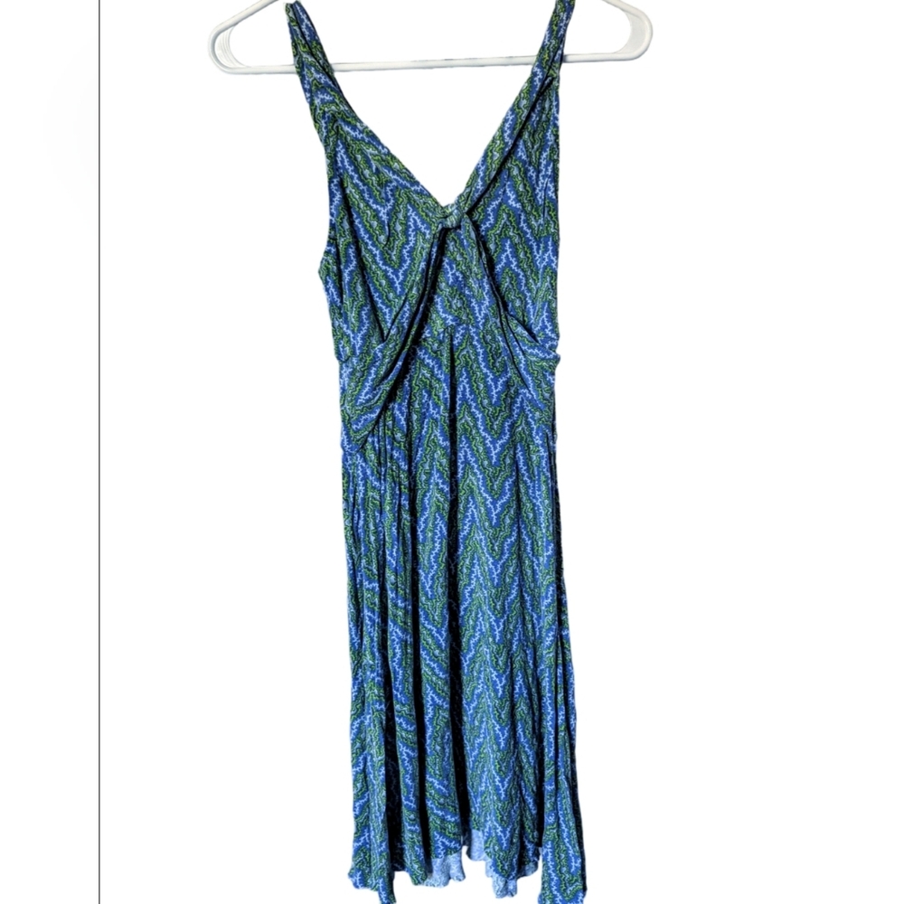 Free People Vintage Y2K Blue and Green Midi Dress, Size XS